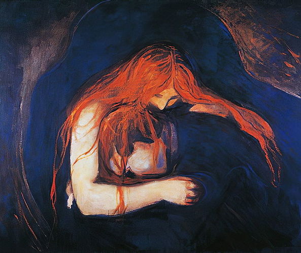 Edvard Munch - Vampire 1893-1894 by Edvard Munch (1863-1944) oil on canvas  - (MeisterDrucke-271355)