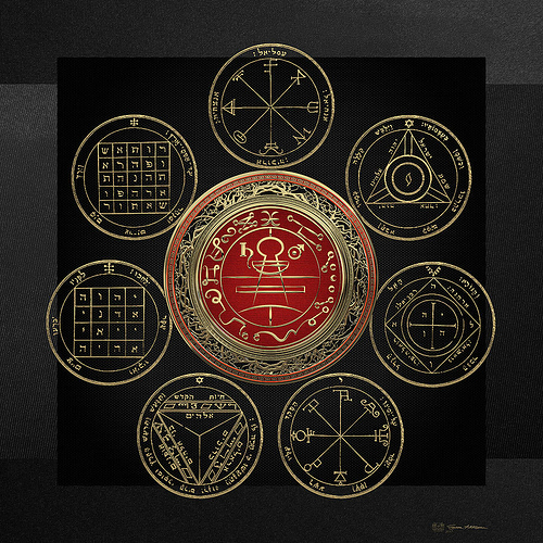 gold-seal-of-solomon-over-seven-pentacles-of-saturn-on-black-canvas-serge-averbukh
