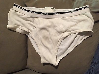 Vintage-Gildan-Mens-White-Cotton-Briefs-Underwear-Waist